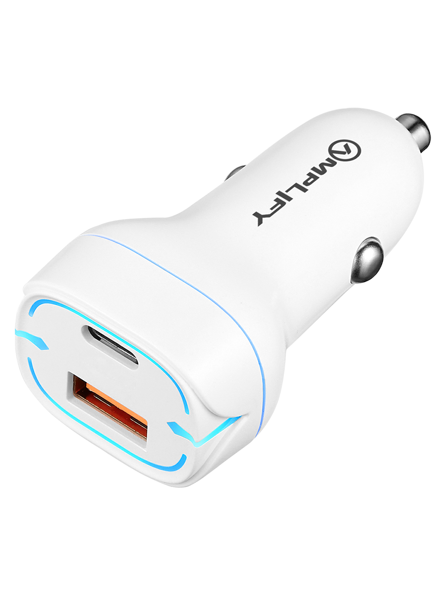 Amplify Dual Car Charger 32W Type C And Usb Inputs