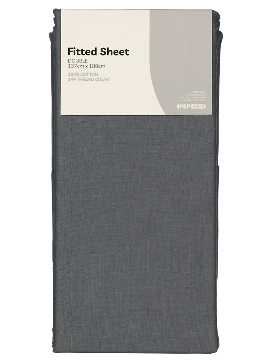 Double Bed Charcoal Cotton Fitted Sheet