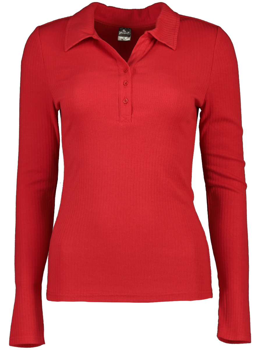Long Sleeve Collar Top Red