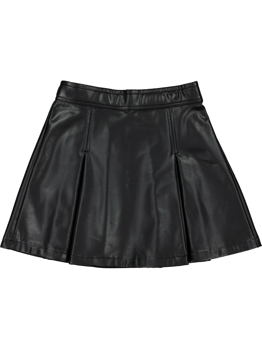 Black Faux Leather Pleated Mini Skirt