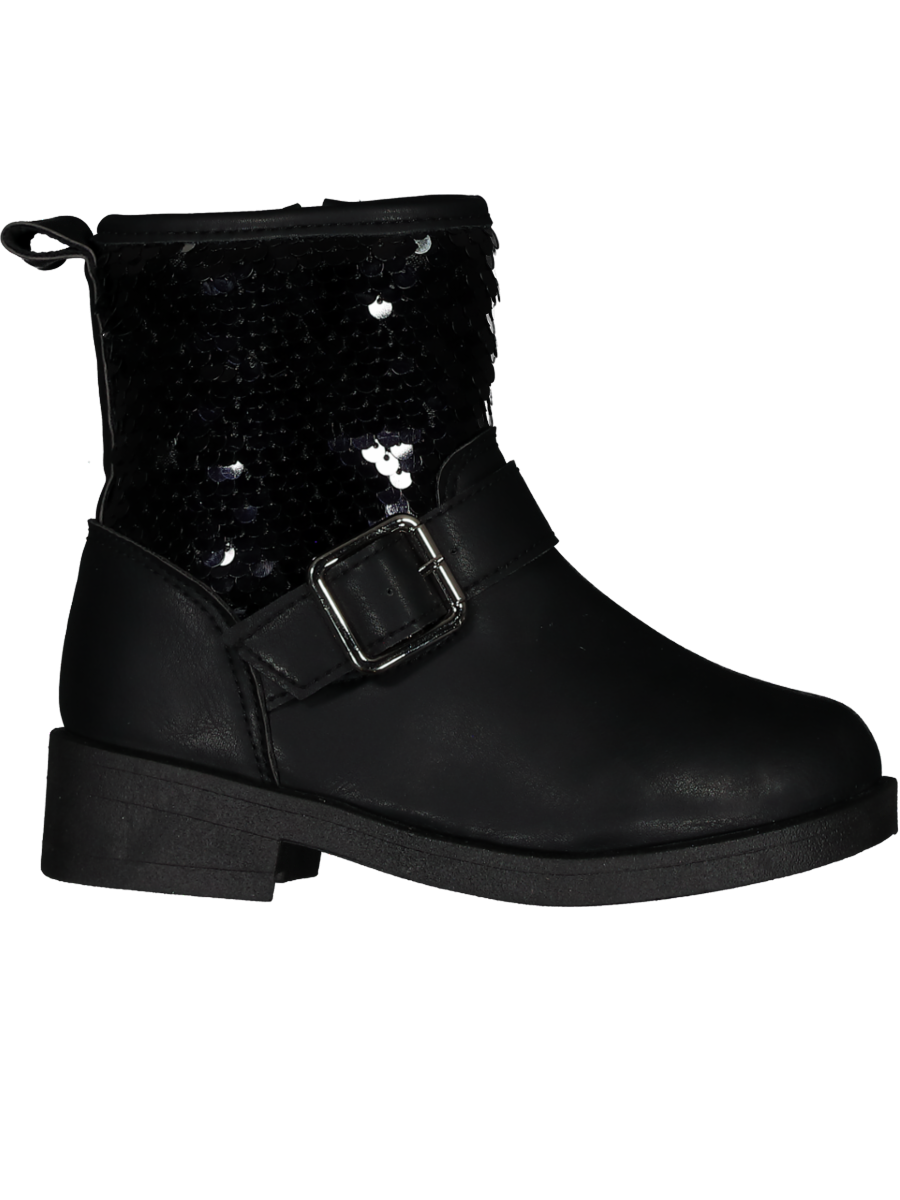 Black Buckle Strap Ankle Boot