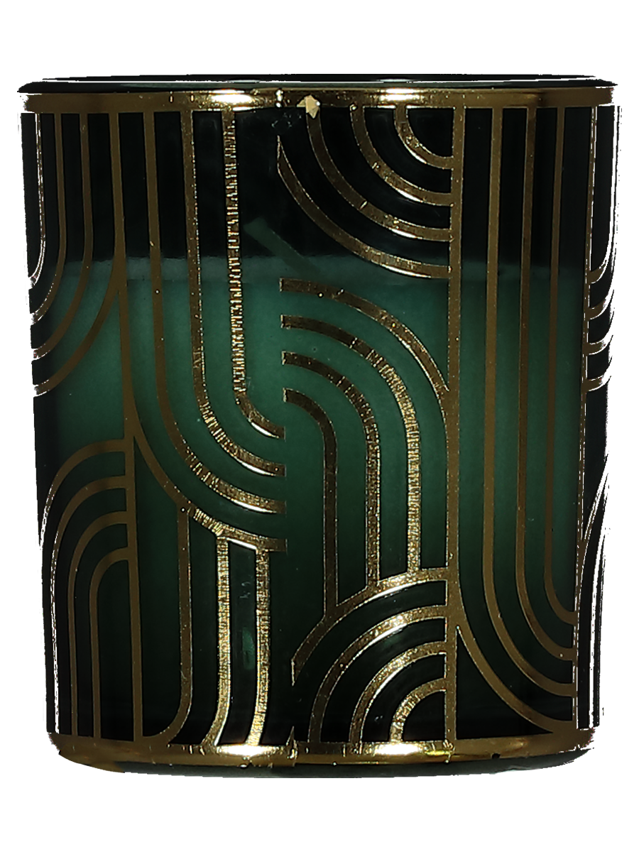 Glass Candle With Gold Print