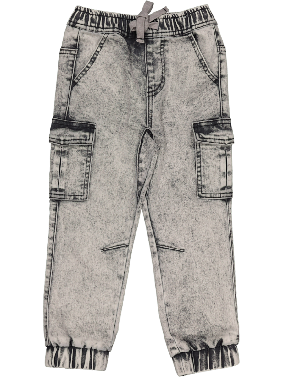 Black Mid Wash Cuffed Cargo Jeans