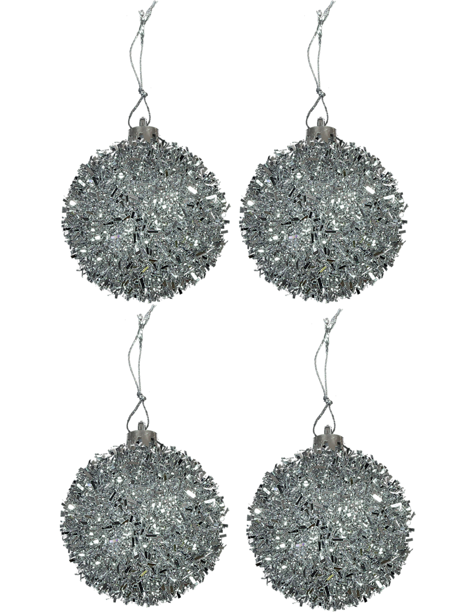 4 Pack Tinsel Foam Baubles