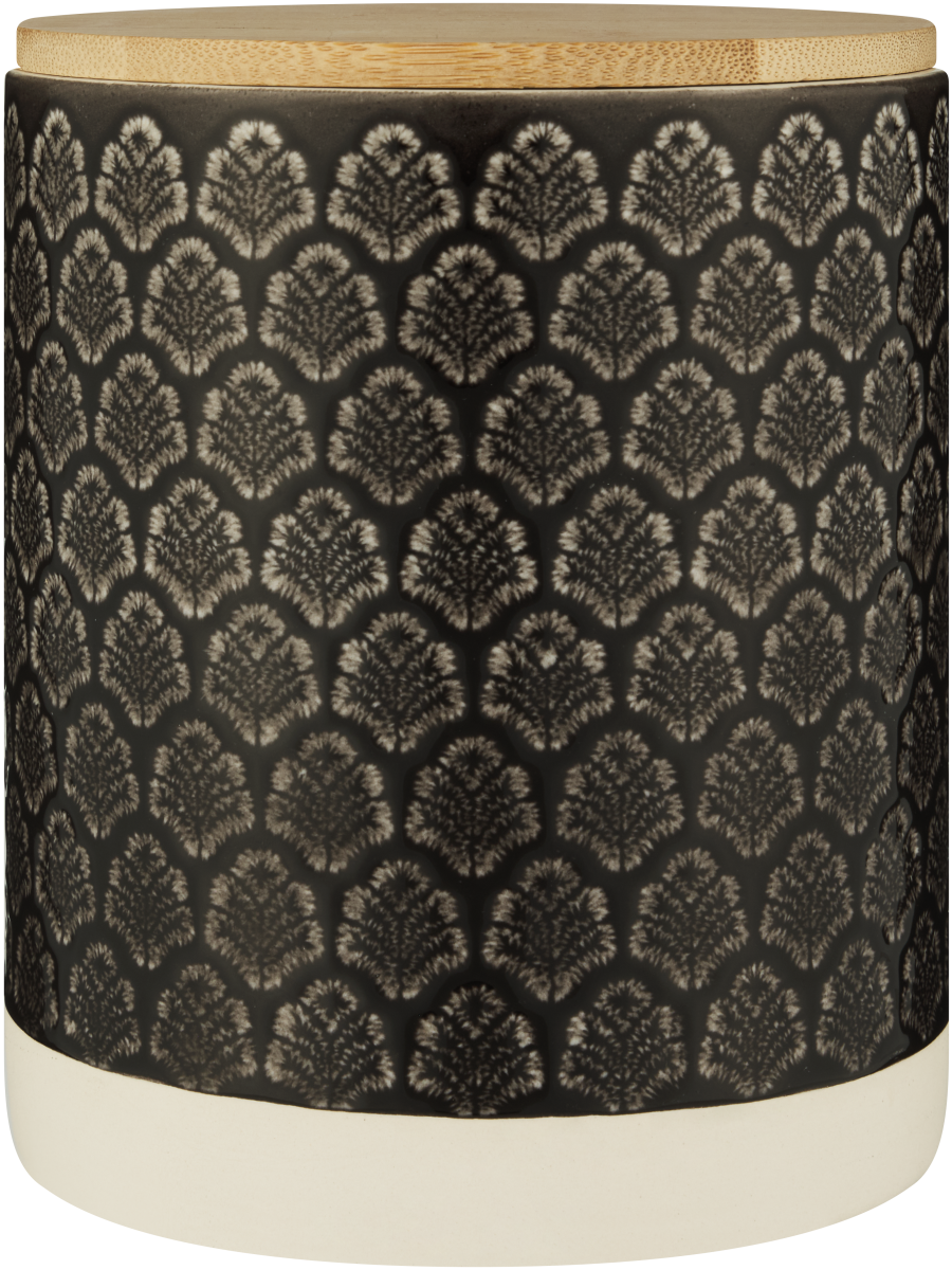 Ceramic Leaf Surfaced With Wooden Lid Canister 12x11cm