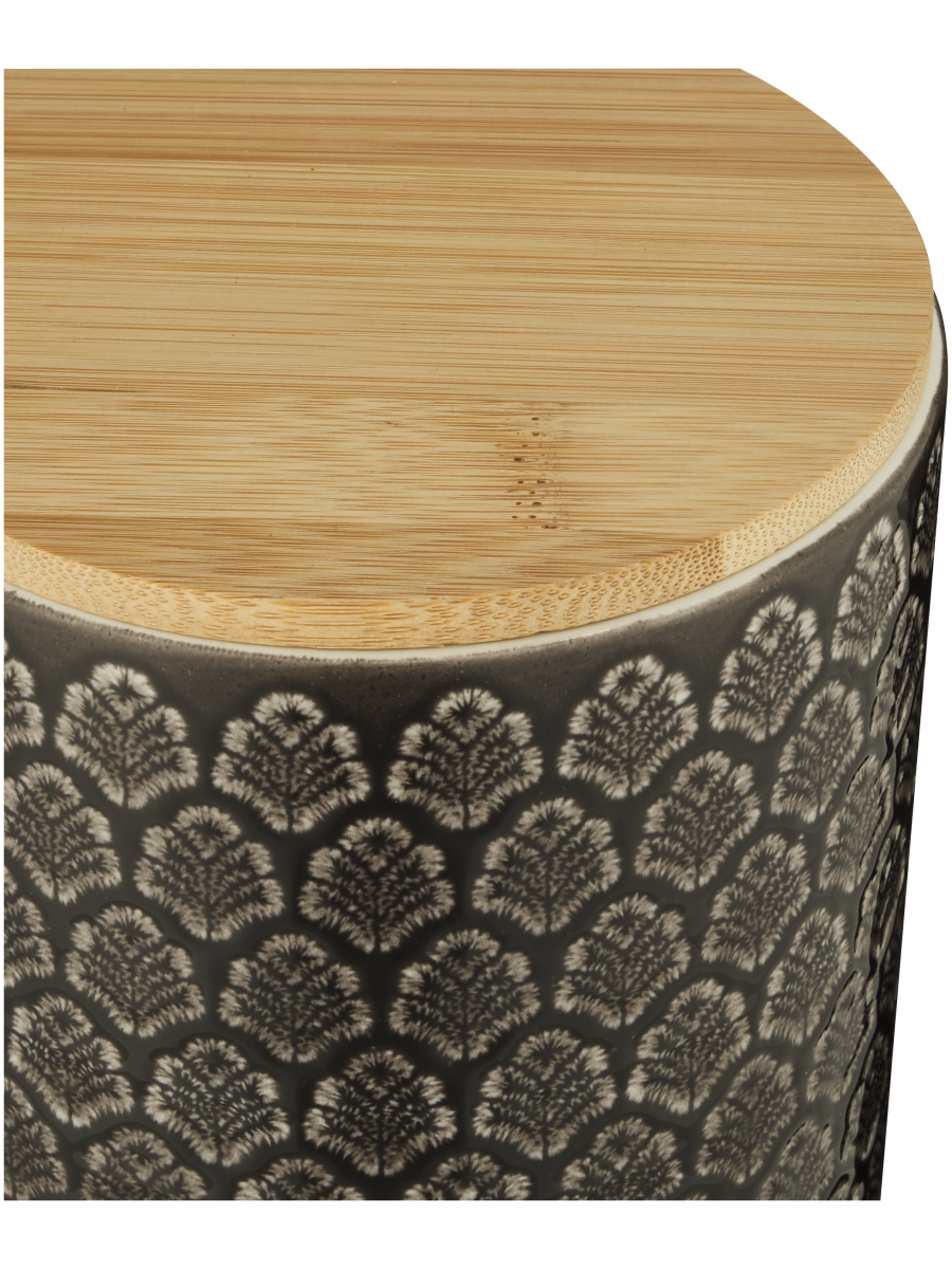 Ceramic Leaf Surfaced With Wooden Lid Canister 12x11cm