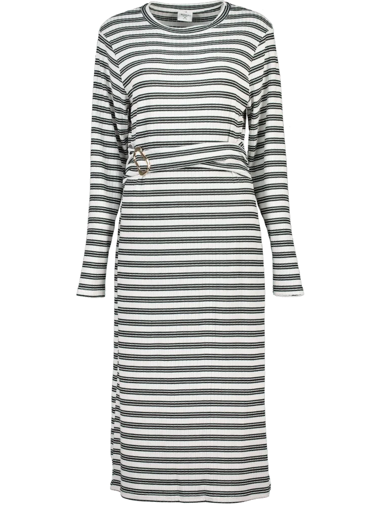 Ribbed Striped Long Sleeve Midi Dress With Ring Detail  PEP Online