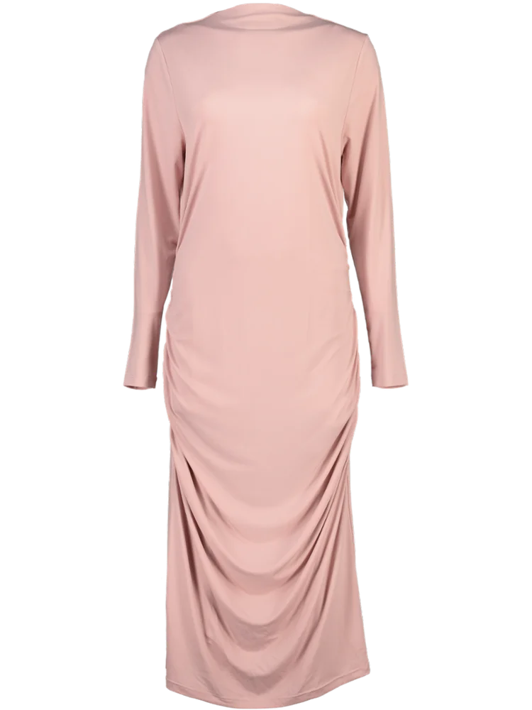 Pink Long Sleeve Ruched Midi Dress PEP Online Pink Long Sleeve Ruched Midi Dress PEP Online