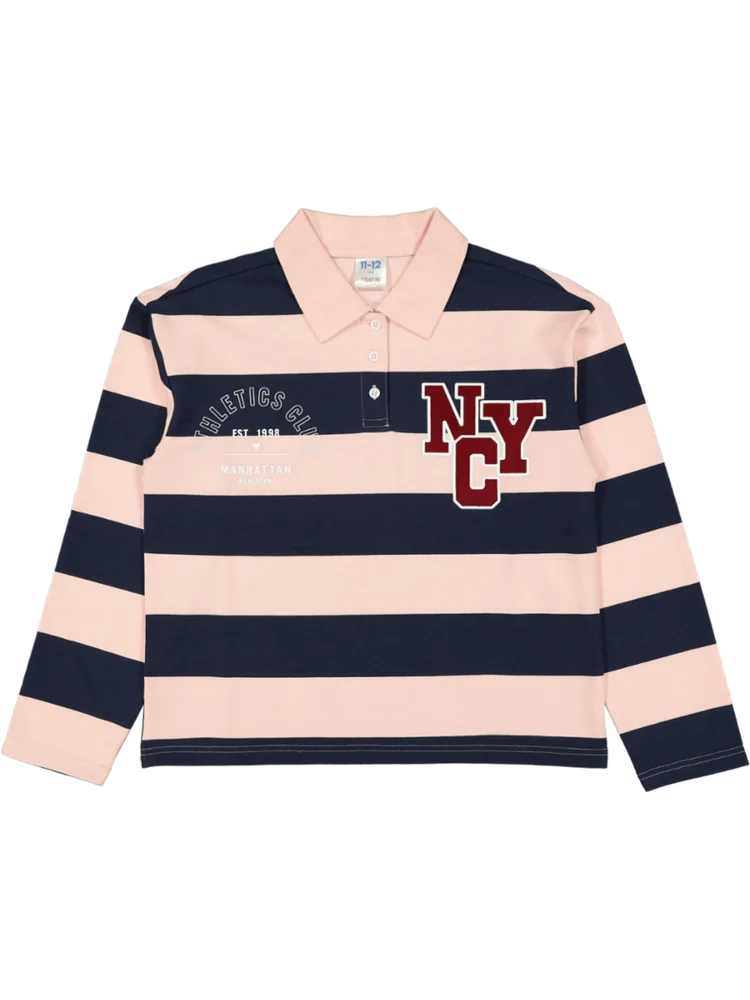 Striped Pink and Navy Polo Top – PEP Online