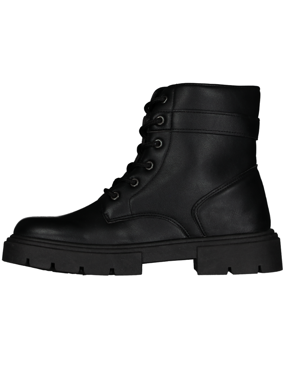 Black Lace Up Belted Ankle Boot