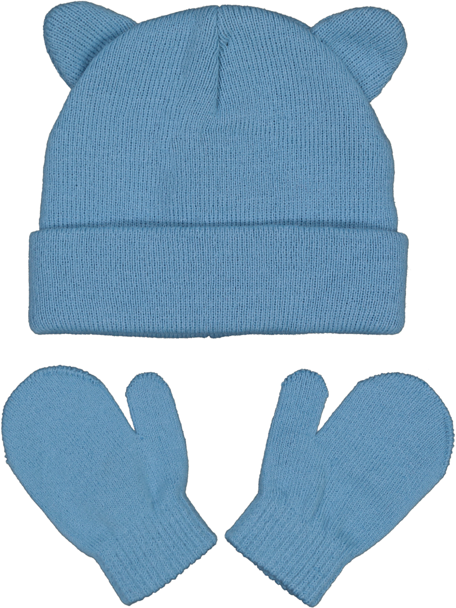 Blue Beanie Mitten Set