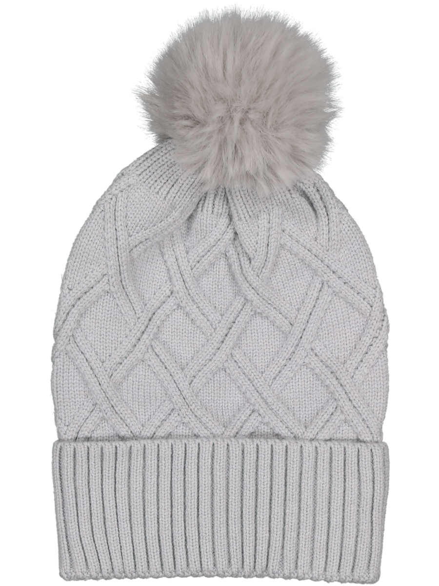 Grey Knit Pom Pom Beanie