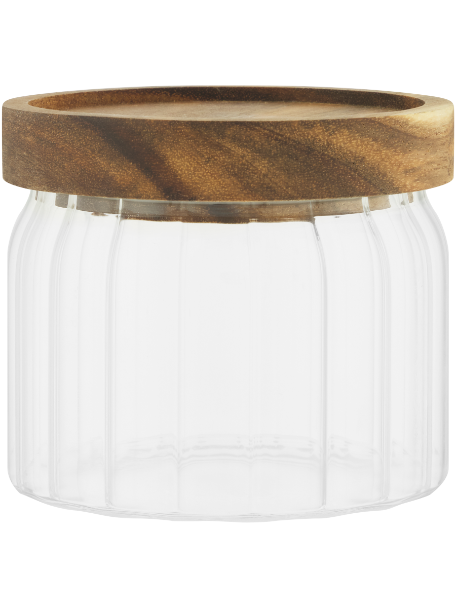 Glass Canister With Wood Lid 8x9cm