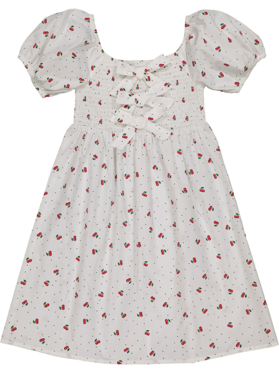 Puff Sleeve Cherry Print Dress