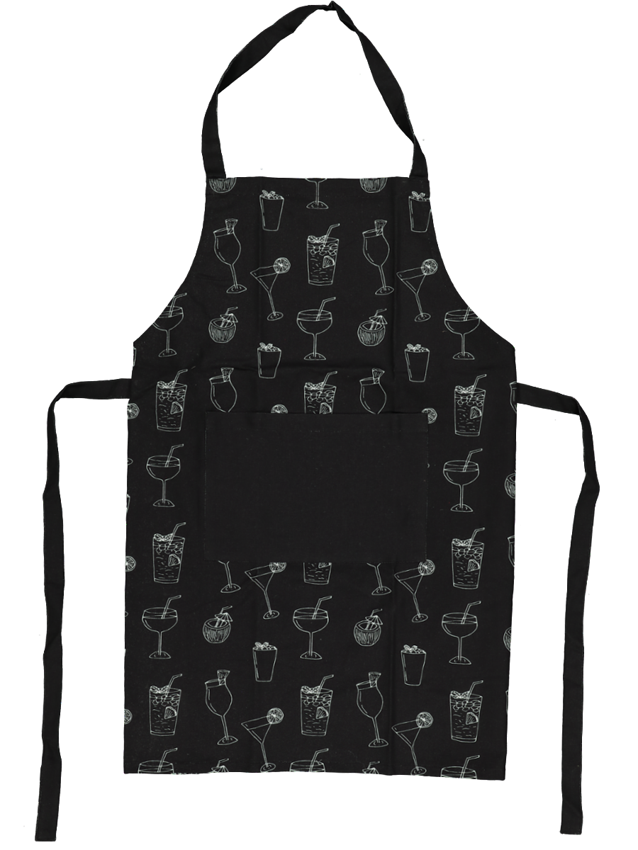 Black Cocktails Print Apron