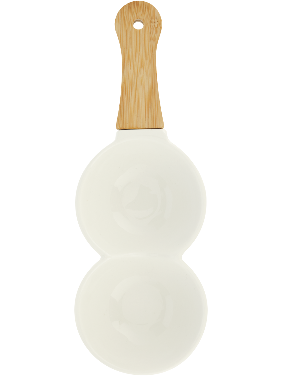 Two-Bowl Server With Wooden Handle