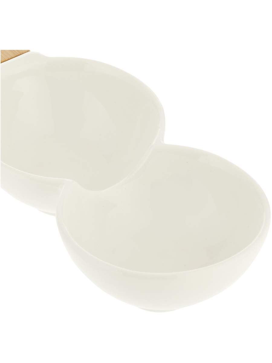 Two-Bowl Server With Wooden Handle