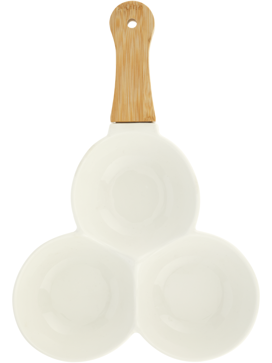 Three-Bowl Server With Wooden Handle
