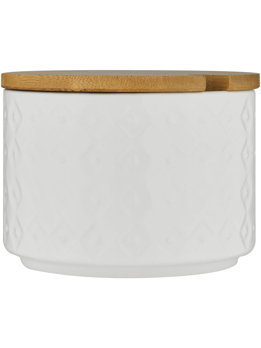 Ceramic Sugar Pot With Wooden Lid 10x10cm