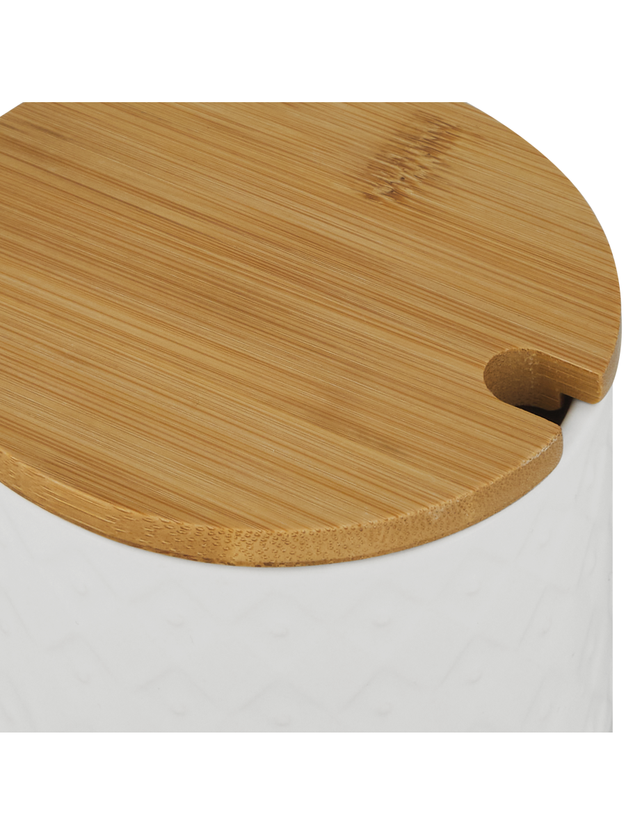 Ceramic Sugar Pot With Wooden Lid 10x10cm