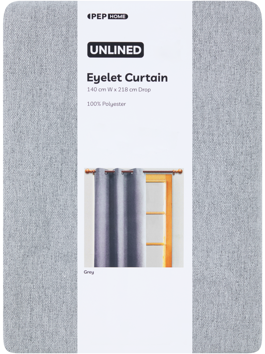 Grey Unlined Eyelet Curtain