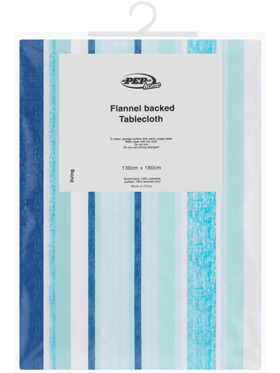 Blue Stripe Flannel Backed Tablecloth