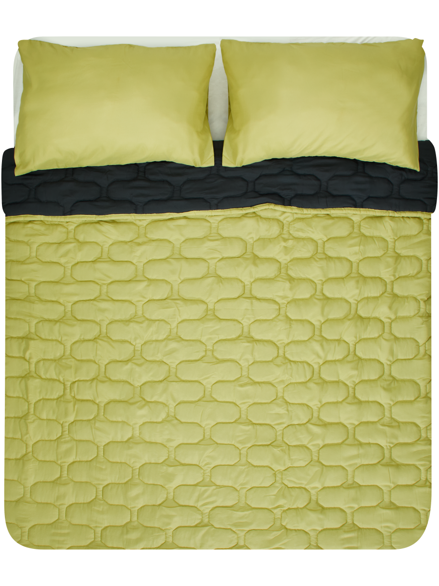 Queen Bed Charcoal & Green Quilted Comforter