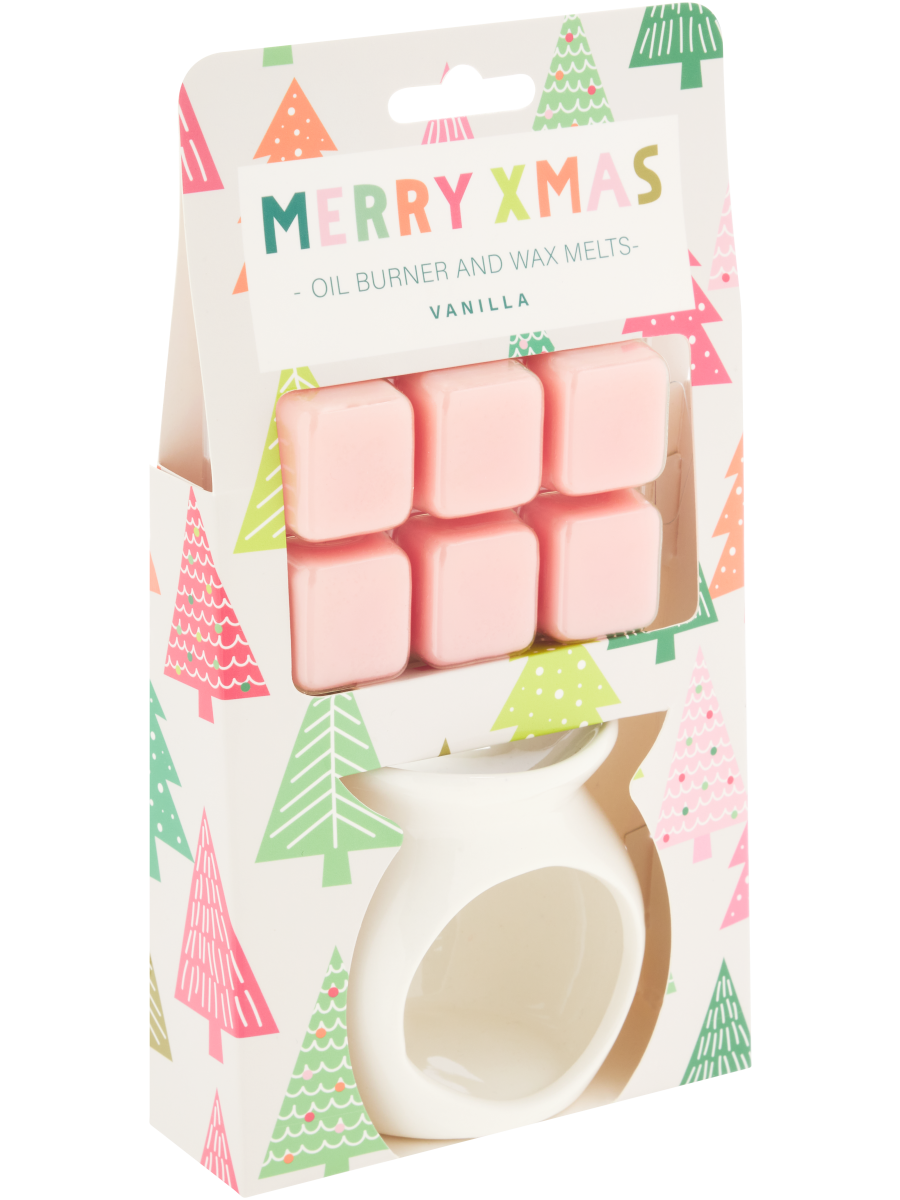 Merry Christmas Oil Burner And Wax Melt Set Vanilla