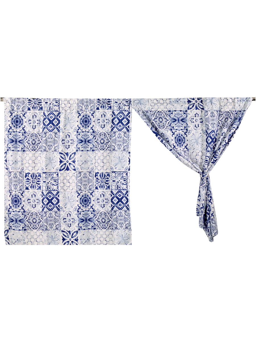 Blue Printed Café Curtain Set