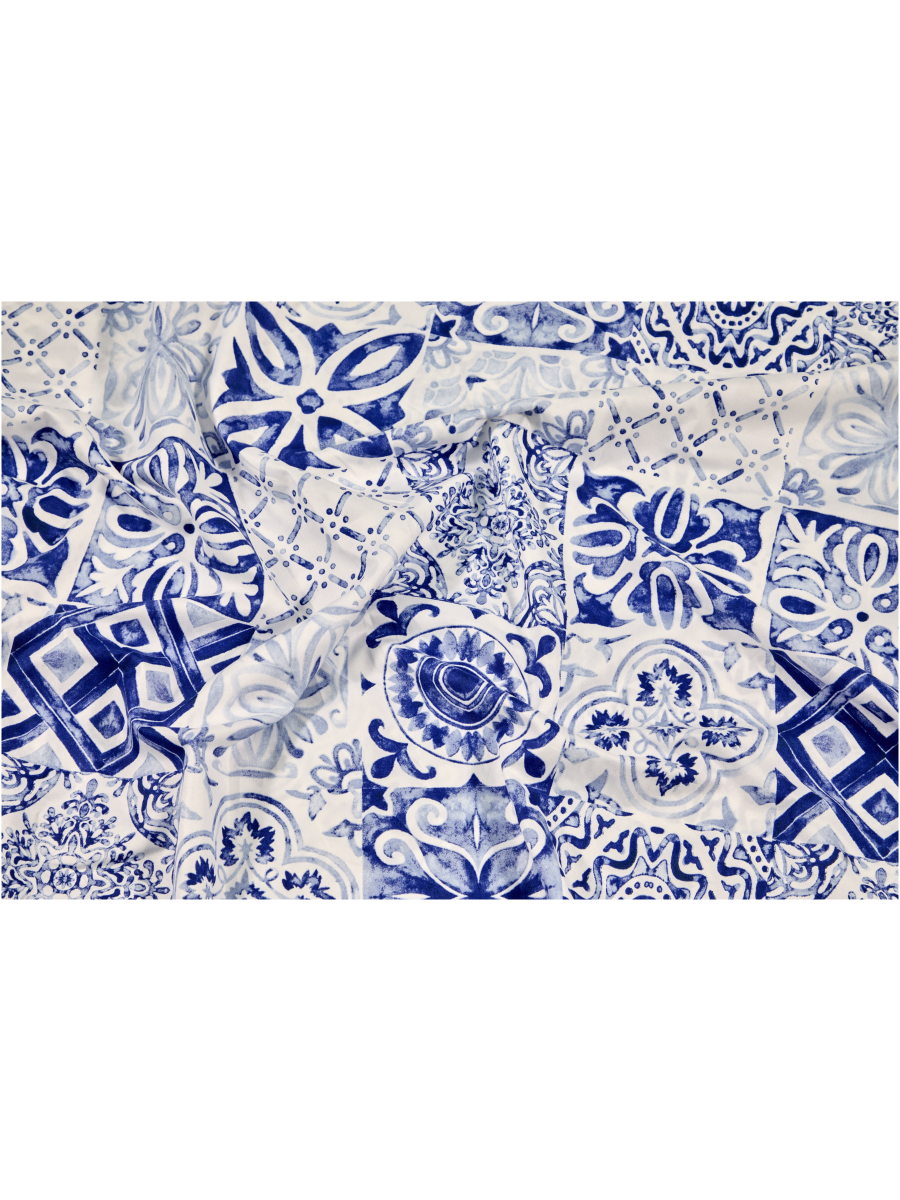 Blue Printed Café Curtain Set