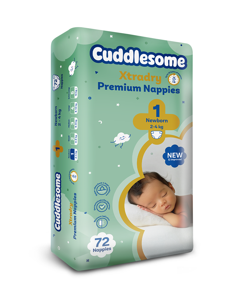 Cuddlesome Xtra Dry Premium size 1 Newborn Nappies 72s