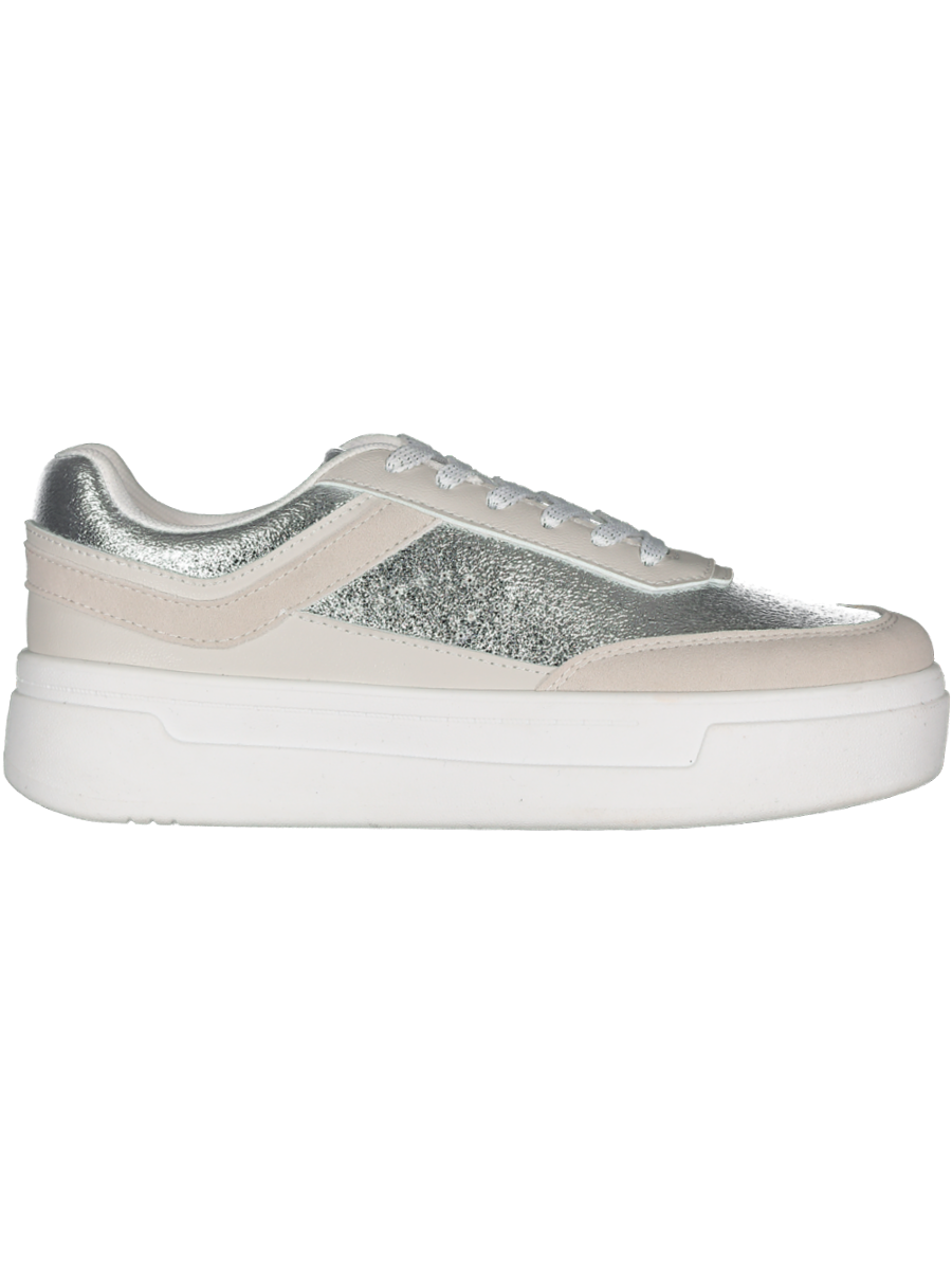 White Shiny Trims Low Top Sneakers
