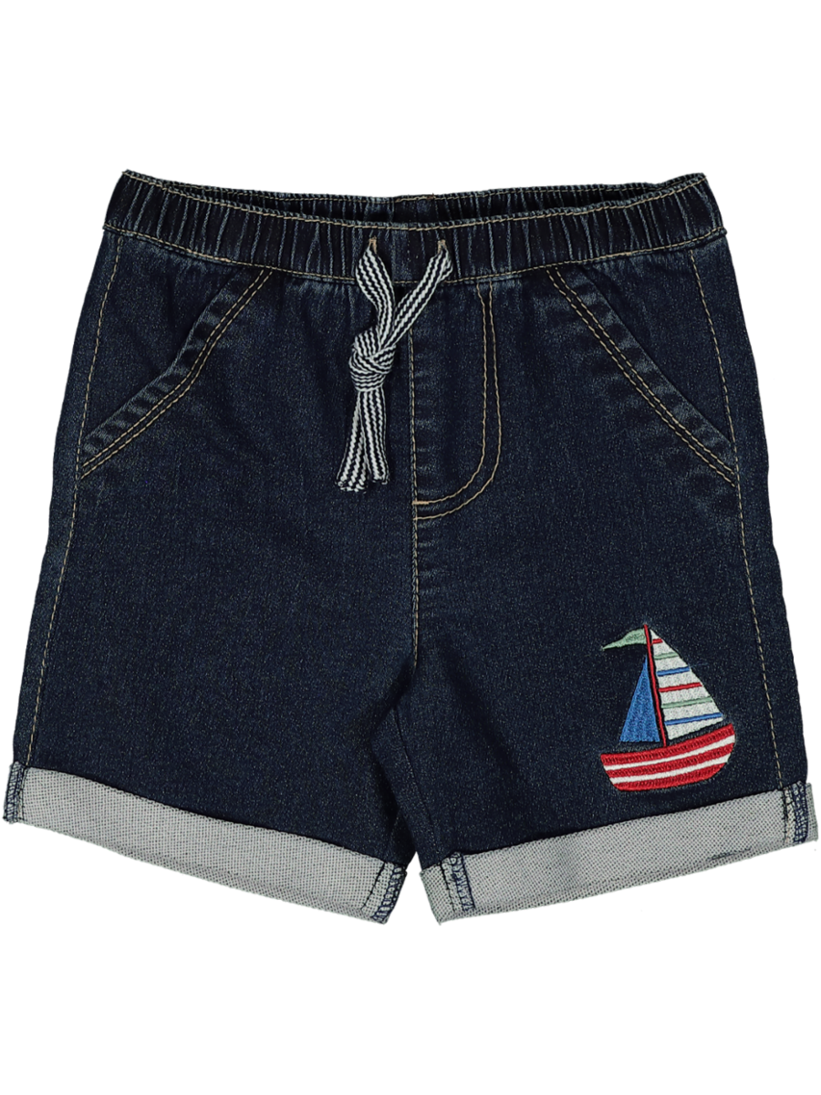 Sailboat Embroidered Denim Shorts