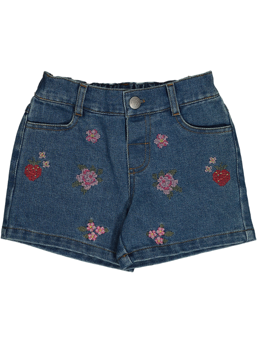 Blue Embroidery Denim Shorts