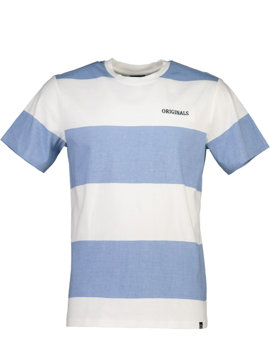 Blue And White Embroidered Striped T-Shirt