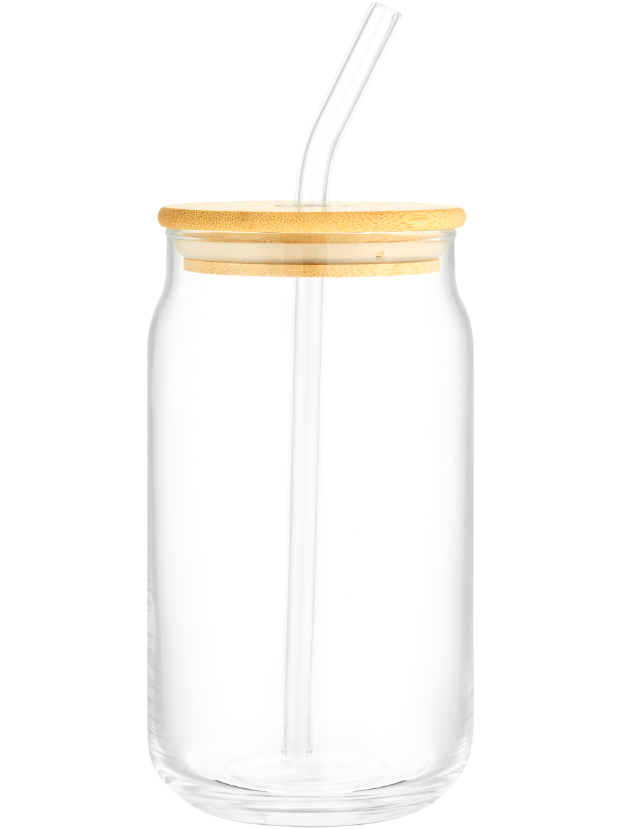 Glass Tumbler With Bamboo Lid And Straw