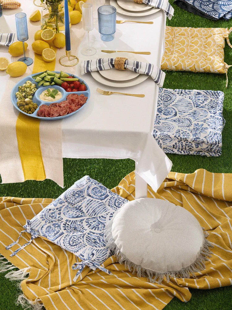 Grey Round Fringe Outdoor Chair Pad (1)