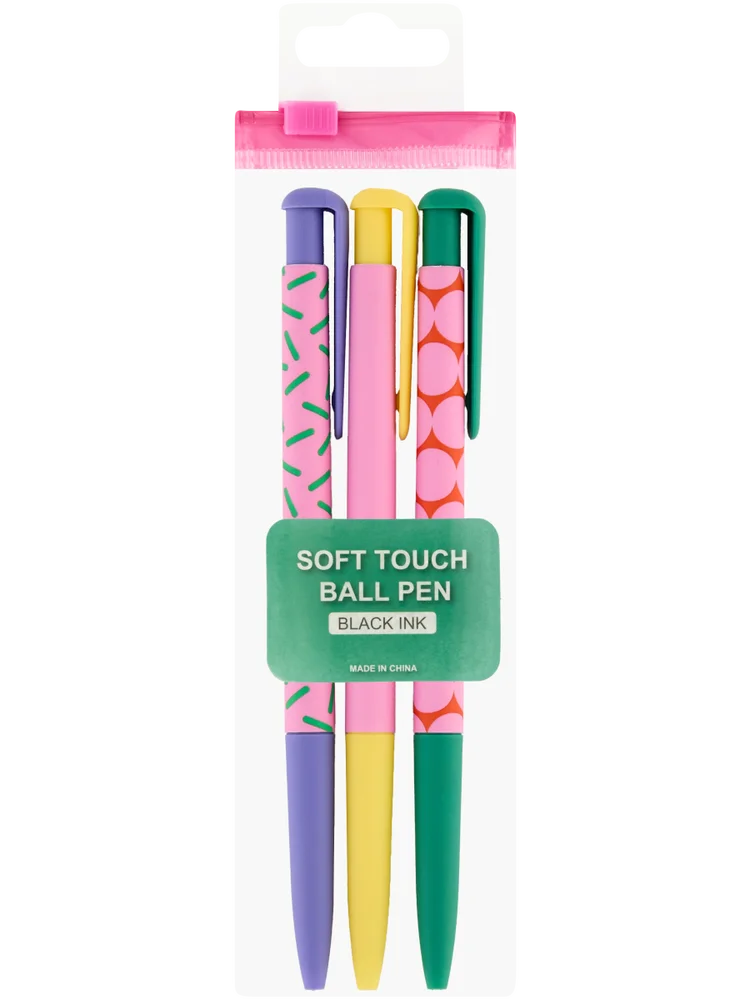 3 Pack Soft Touch Ball Pens Black