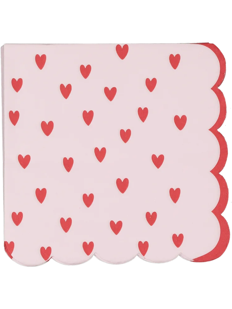 Pink Hearts Scallop Serviettes