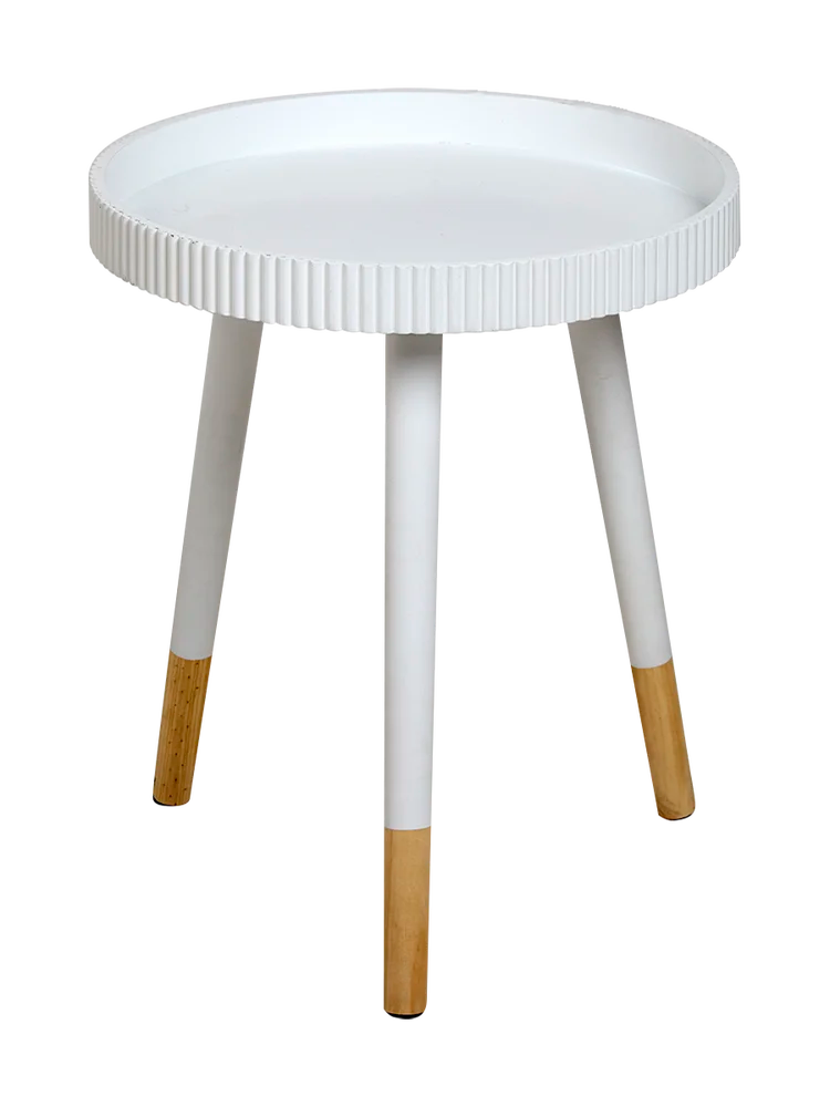 White Ribbed Rounded Bedside Table Perth White Round Ridged Side Table – PEP Online