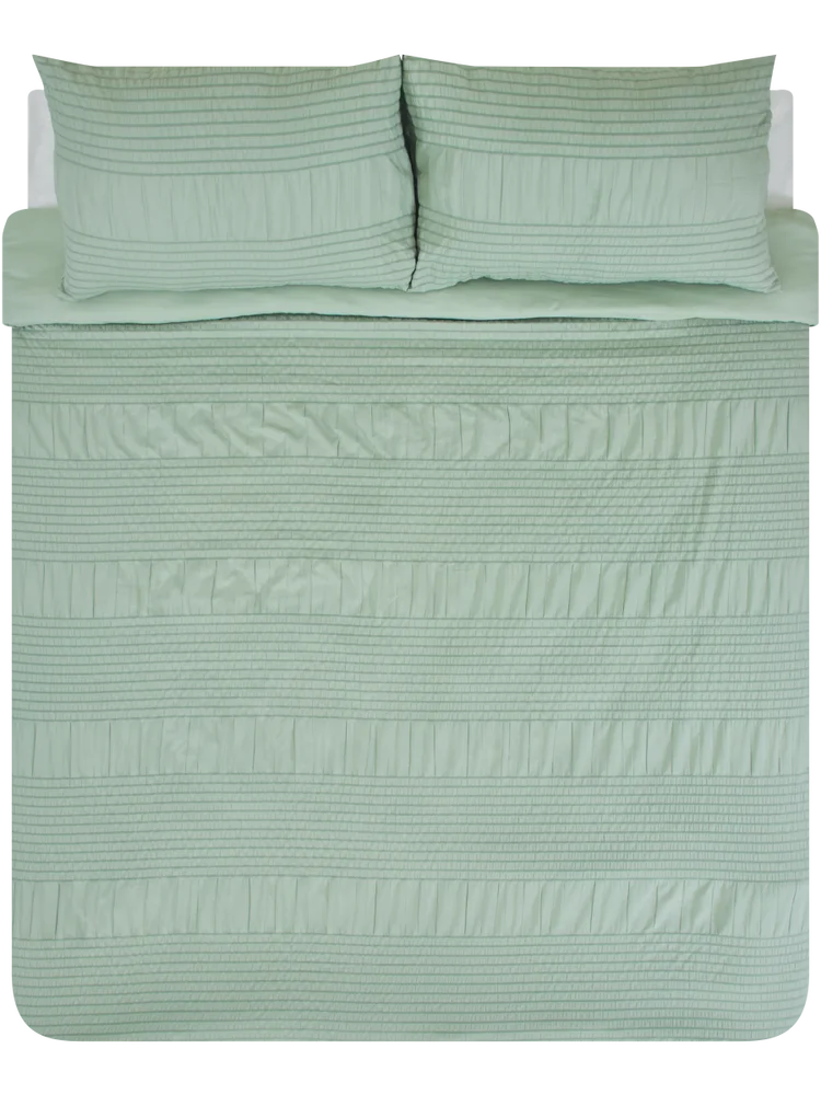 Seersucker Stripe Green Microfibre Duvet Queen Bed