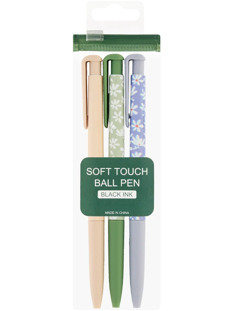 3 Pack Soft Touch Ball Pens Black