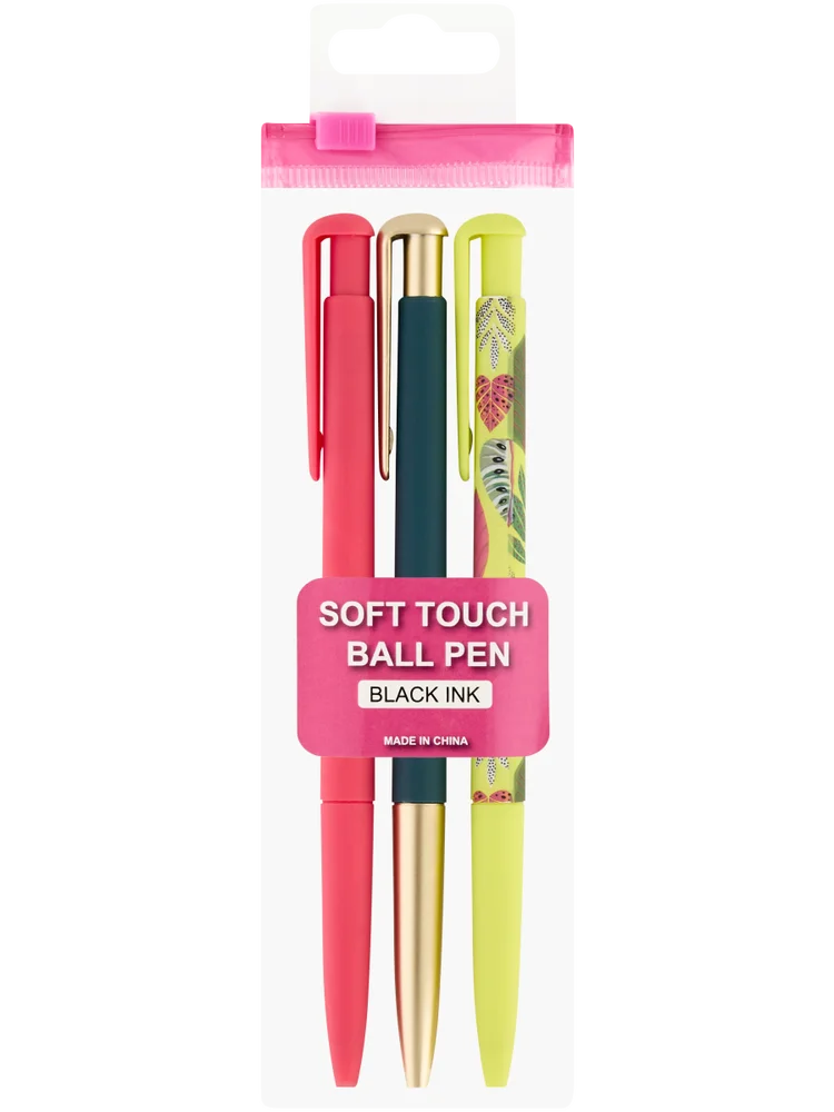 3 Pack Black Soft Touch Ball Pens