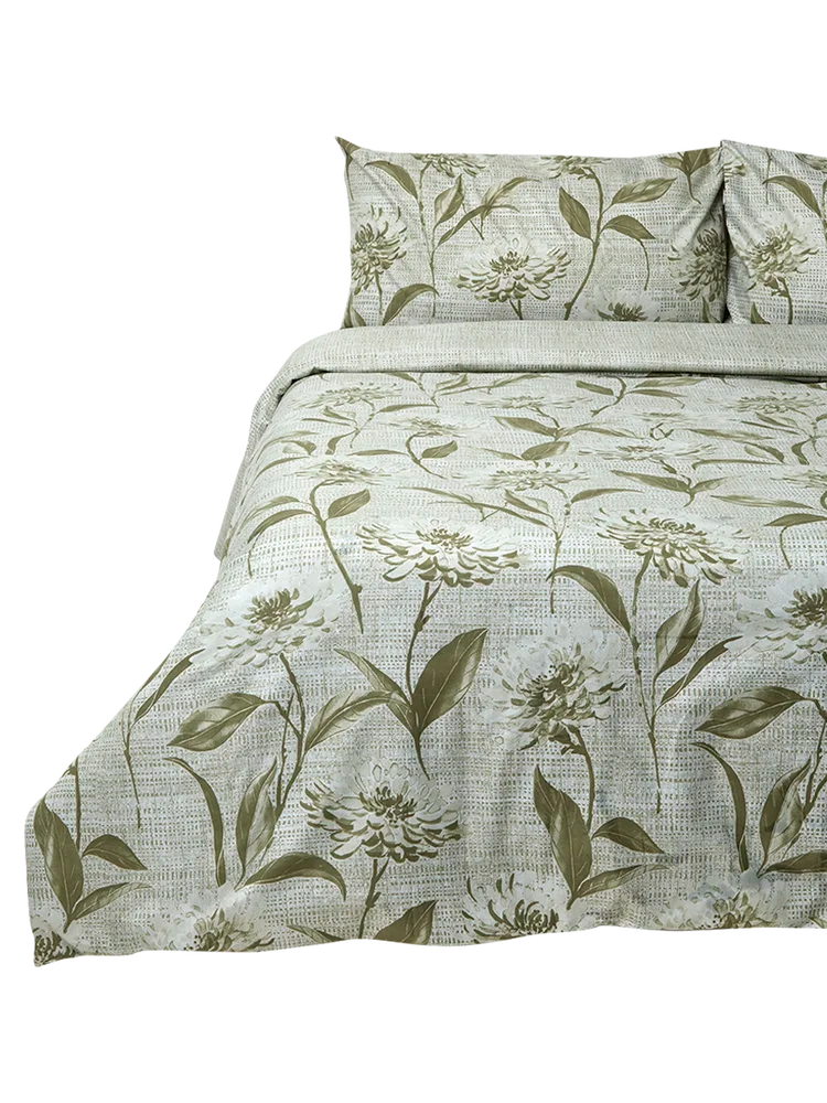 Single Bed Floral Green Duvet Cover Set with Pillowcases