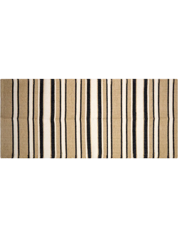 Cream And Black Cotton Woven Jute Rug 70x16cm