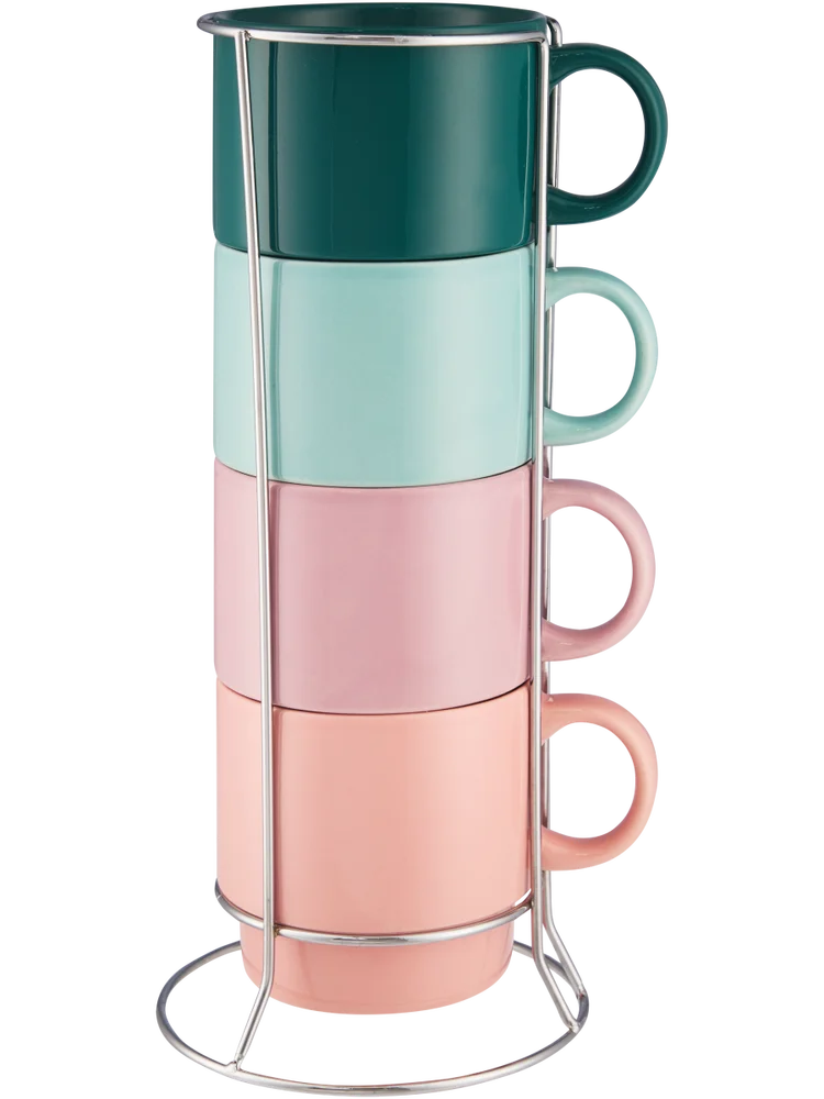 4 Piece Stacking Mugs In Holder