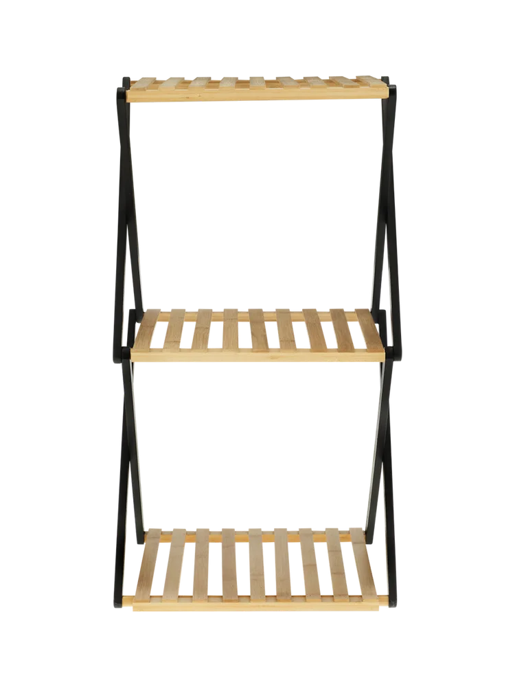 Bamboo 3-Tier Folding Storage Rack with Slatted Shelves