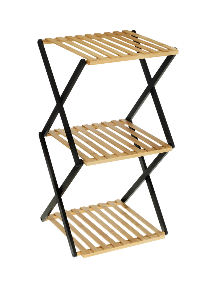 Bamboo 3-Tier Folding Storage Rack with Slatted Shelves