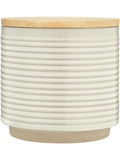 2 Piece Textured Ribbed Ceramic Canister With Bamboo Lid 10X9Cm