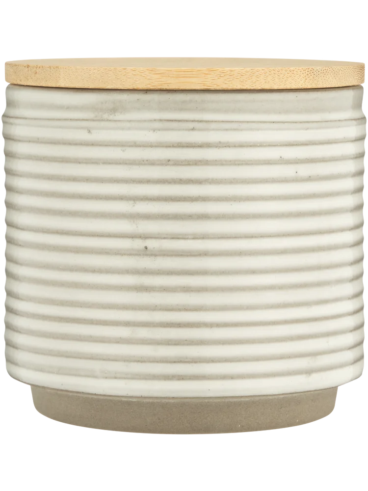 2 Piece Textured Ribbed Ceramic Canister With Bamboo Lid 10X9Cm (1)